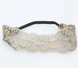 Women Girl Embroidery Boho Retro Lace Floral Headband Elastic Hair Head band Black Rose