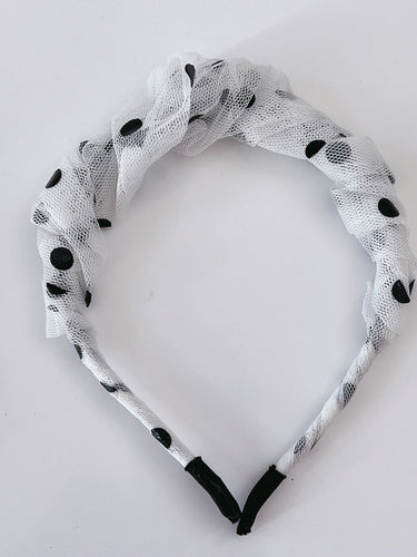 Women Girls Retro Dots Bubble Scrunch Wrinkled Lace Hair Head Band Headband Hoop White