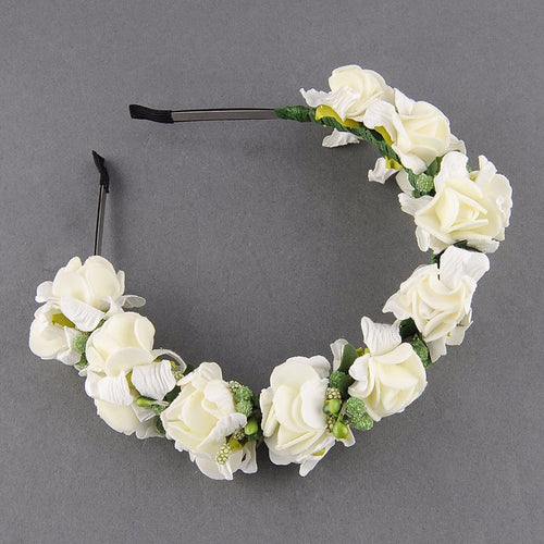 Women Flower Girl Fairy Wedding Festival Party hair head headband band Hoop Creamy White