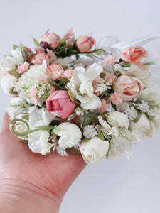 Baby Girl kid Party White Pink Flower Rose Halo Hair Tiara headband Garland