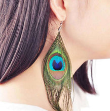 Women Ladies Boho Bohemian Party Peacock Feather Dangle Earrings Ear drop - Sophisticated Jewelry for Women