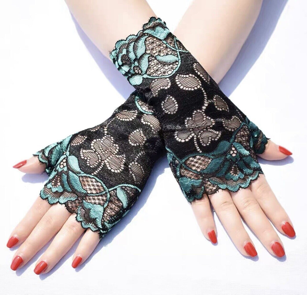 Woman Halloween Retro Party Opera Fancy Costume Lace Fingerless SHORT Gloves
