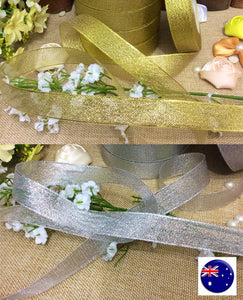 2 meter 2cm Gold or Silver Wedding Lace Gift Favor Wrap Craft Organza Ribbon