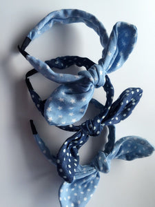 Women Lady Girls Denim Star Dots blue Wire Bunny Bow Party Headband Hair band