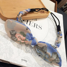Women Girl Retro Boho bow ear Braided scarf Stretch Hair elastic head band Wrap Beige Blue headband