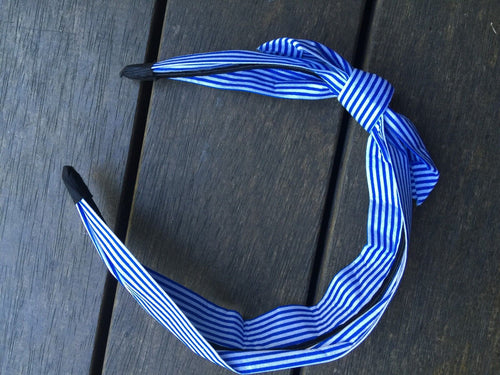 Women lady Girls Retro 70' 80' Sweet Stripe bow Wide hair headband Hoop Band blue stripe headband