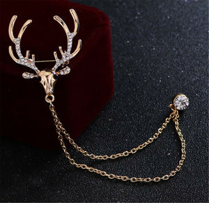 Women Deer Reindeer Christmas GIFT Stud Party Collar Chain brooch Tip Pin Tassel