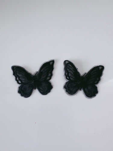 2X Embroidery Lace Fabric Organza BUTTERFLY Sewing Decoration Craft Accessory 2 x 5.5cm Black