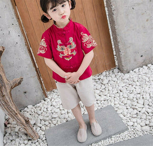 Kids Boy Girl Chinese New Year Asian Traditional TANG Costume Tops outfit Set