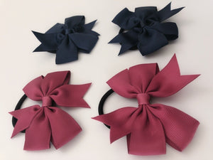 2x Girl Grosgrain School Ribbon Bow Hair Ponytail Tie Up Elastic band scrunchies