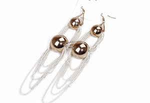 Women lady bohemian boho metallic ball long tassel chain party Dangle Earrings