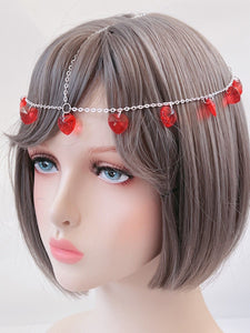 Women Party heart beads boho Bohemian Metal Hair Chain Headband forehead band Red color Beads