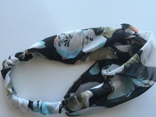 Women Lady Girl Retro Floral Chiffon Cross Bandana Hair Wrap Head band headband black with white flower