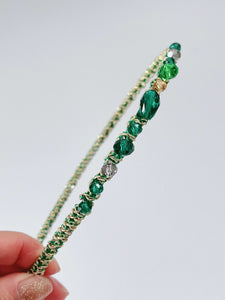 1x Women Girl Lady Colorful Crystal Beads Rhinestone Look Headband Hair Band Green
