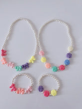 Girl Kid children Rose flower or Bow Cute Beaded Colorful Necklace Bracelet Set