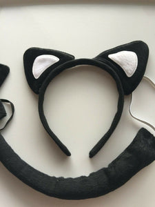 Lady Girl Boy Kids Cat Kitty Costume Ear Tail bowtie Party Hair head band 3 set