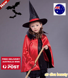 Kid Girl Children Witches Hat Vampire Cape Cloak Party Fancy Halloween Costume