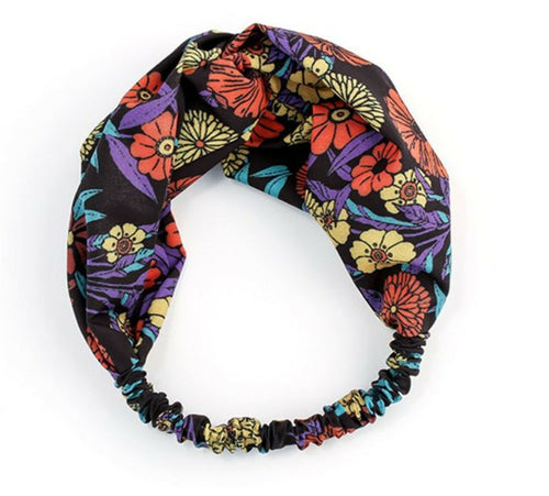 Women Boho Bohemian Cross Twist hair head headband band Scarf Wrap Bandana Black