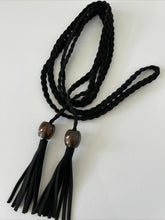 Women Lady Bohemian Boho Braid Long Suede leather Tassel Waist Belt Band Tie Black