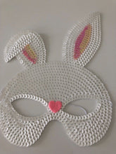 Women Girl Sequins Shine Bling bunny Rabbit Easter Party Fancy Eye Face Mask White