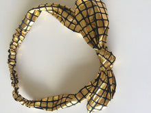 Women Girls Leather Metallic Look Rock star bunny ear Party Hair head band Golden Metallic Square Check