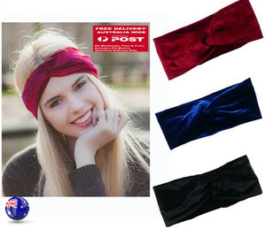 Women Girl Retro boho Velvet 60' 70' 80' Twist Cross Hair Headband wrap Bandana