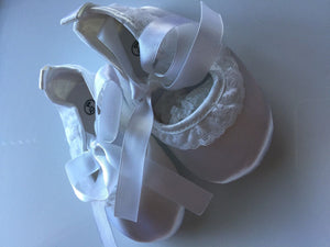 Baby Shower Girls Kids Christening Ballet White Lace Adorable Soft Gem Shoes