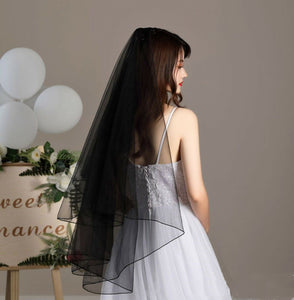 Women White Or Black Bride Wedding Simple Raw Lace Head Hair Veil Without COMB Black
