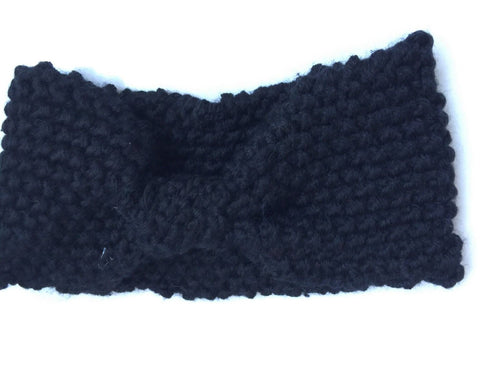 Women Girl 70' Retro Party bow boho Warm Crochet knit Headband Hair band Wrap Black