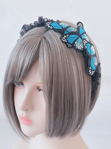 Women Girl Fairy Butterfly Party hair head band headband Garland Fascinator Blue Butterfly Headband