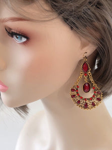 Women Retro Boho Bohemia Xmas Party Green OR Red Gem dangle Ear Drop Earrings