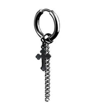 Men Women Titanium plated Gothic Hiphop No allergy long Huggie Earring Piercing 1 PIECE with Smaller BLACK CROSS