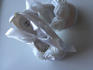 NEW Baby Shower Girls Kids Christening Ballet White Lace Flower Dress Gem Shoes