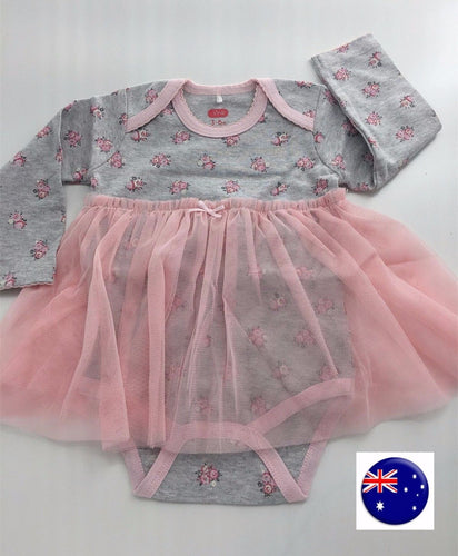 Baby Girl Grey Flower Tutu tulle Ruffle lace Princess Bodysuit Romper Dress 3m-2