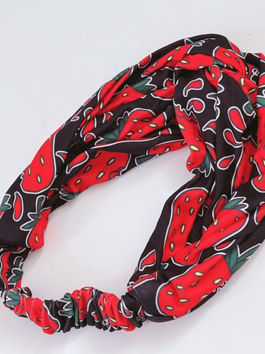 Women Fruit Boho Bohemian Cross Wide hair head headband band Scarf Wrap Bandana Black Strawberry