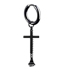 Men Women Titanium plated Gothic Hiphop No allergy long Huggie Earring Piercing 1 PIECE BLACK CROSS with PALM
