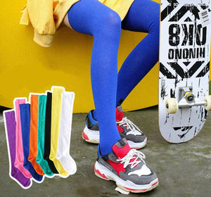 Women Girl Tween Colorful Knees High Plain Warm Tights Long Socks Stockings