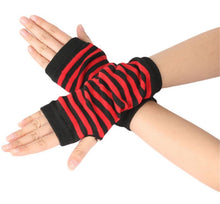 Women Girl Children Kids Party Costume Stripe Knit Fingerless medium Gloves