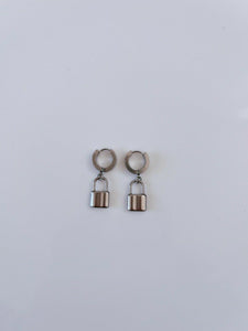 1 Pair Surgical Stainless Steel Titanium plated Love Lock Padlock Earrings Hoop
