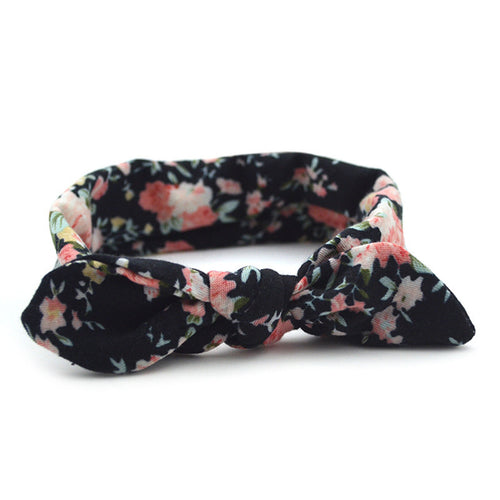 Baby Kids Children Girls Bow floral Elastic Hair Head headband bandana wrap Black Floral headband
