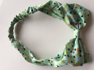 Women Lady Girl 70' 80' Retro Party bow Chiffon Headband Head Hair band Scarf Green Mint Dots
