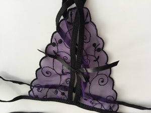 Women Lady Nude / Purple lace sexy wireless Bra open crotch panties Lingerie Set