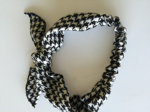 Girls Baby Kids Chic Fashion Bunny Ear Bow Headband Hair band Bandana prop Black White hound's tooth check headband