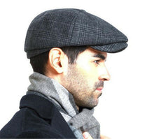 Men Retro Grey Check French Newsboy Cabbie Artist Hat Cap Wool Blended Beret