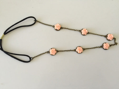 Women Lady Rose Retro Boho Bohemian Wedding Bride flower Metallic Hair Head band Pink