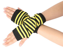 Women Girl Children Kids Party Costume Stripe Knit Fingerless medium Gloves