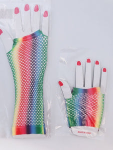 Women Girl Retro Arm Long / Short Net Fishnet Dance disco Party Rainbow Gloves