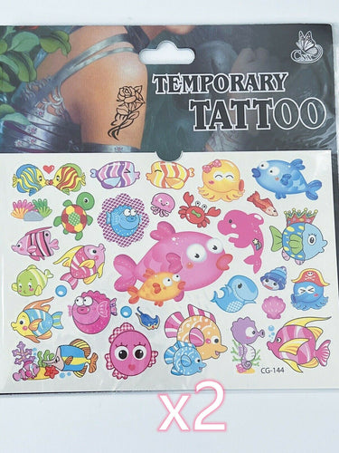 2x Water transfer Fish or Puppy Dog Cats Temporary Tattoo PARTY activity Favor 2 in CG-144 Fishes