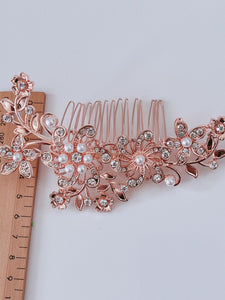 Women French Styling Evening Party Bride Rose Gold Crystal Hair comb Clip Pin