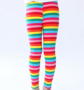 Girls Children Rainbow Colorful Striped Multi-color Cotton Party Pants leggings